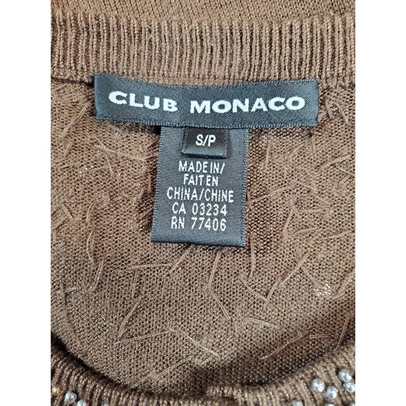 Club Monaco Womens Small Cardigan Sweater Beaded Neckline Silk Lightweight Brown - Picture 3 of 10